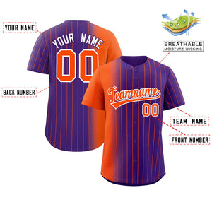 Custom Purple Orange Pinstripe Personalized Gradient Authentic Baseball Jersey