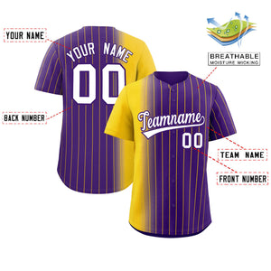 Custom Purple Gold Pinstripe Personalized Gradient Authentic Baseball Jersey