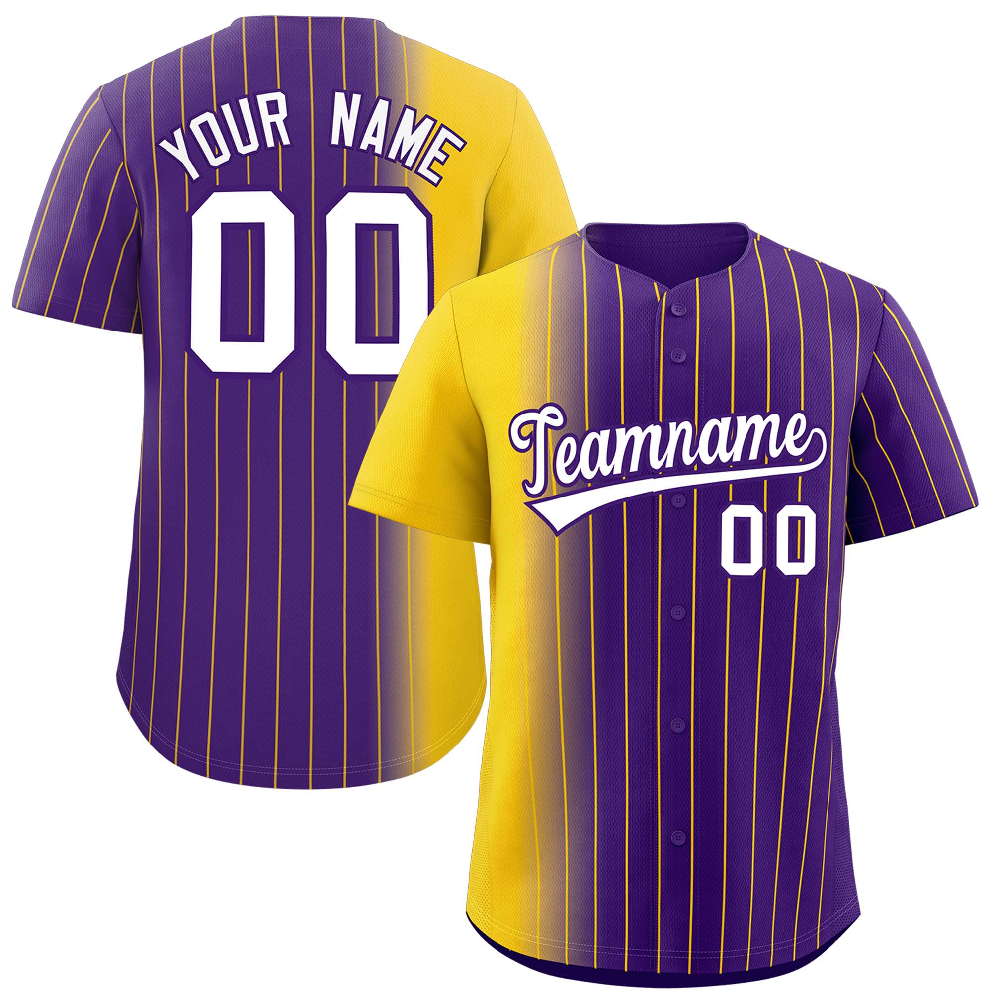 Custom Purple Gold Pinstripe Personalized Gradient Authentic Baseball Jersey