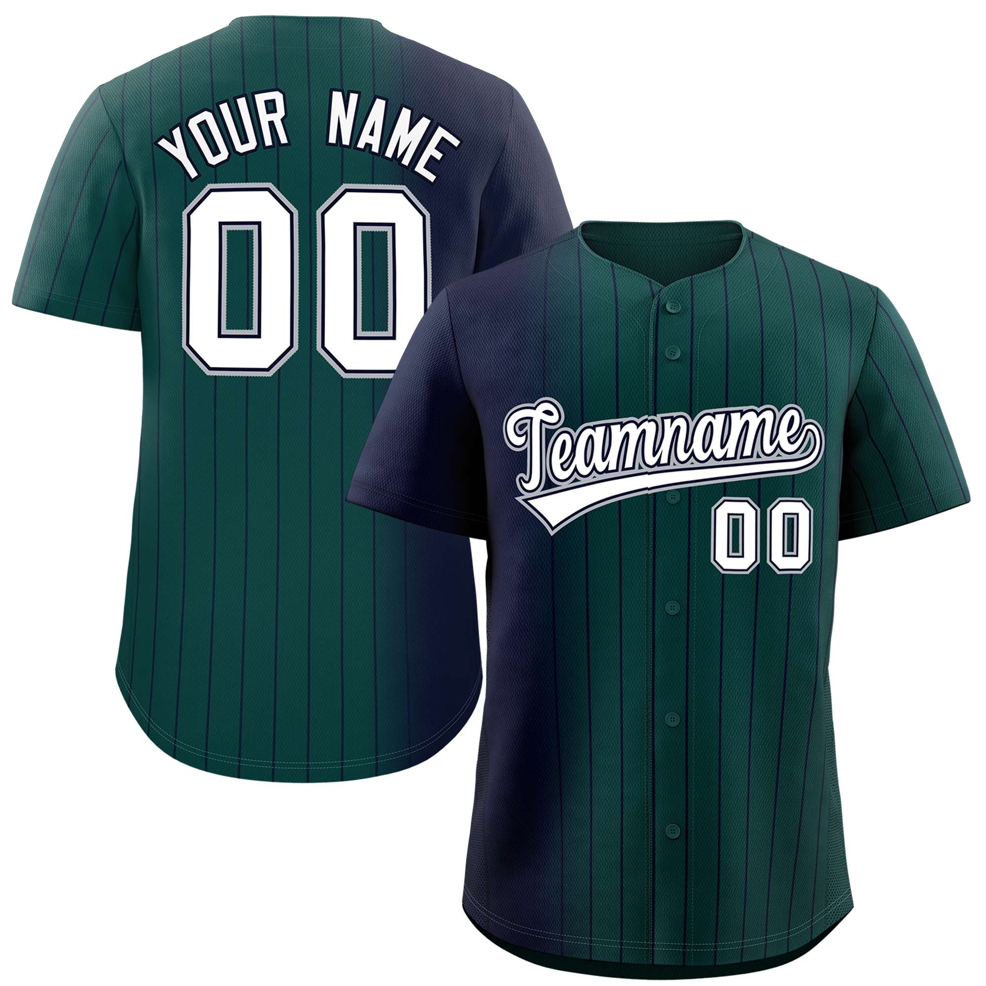 Custom Neon Green Navy Pinstripe Personalized Gradient Authentic Baseball Jersey