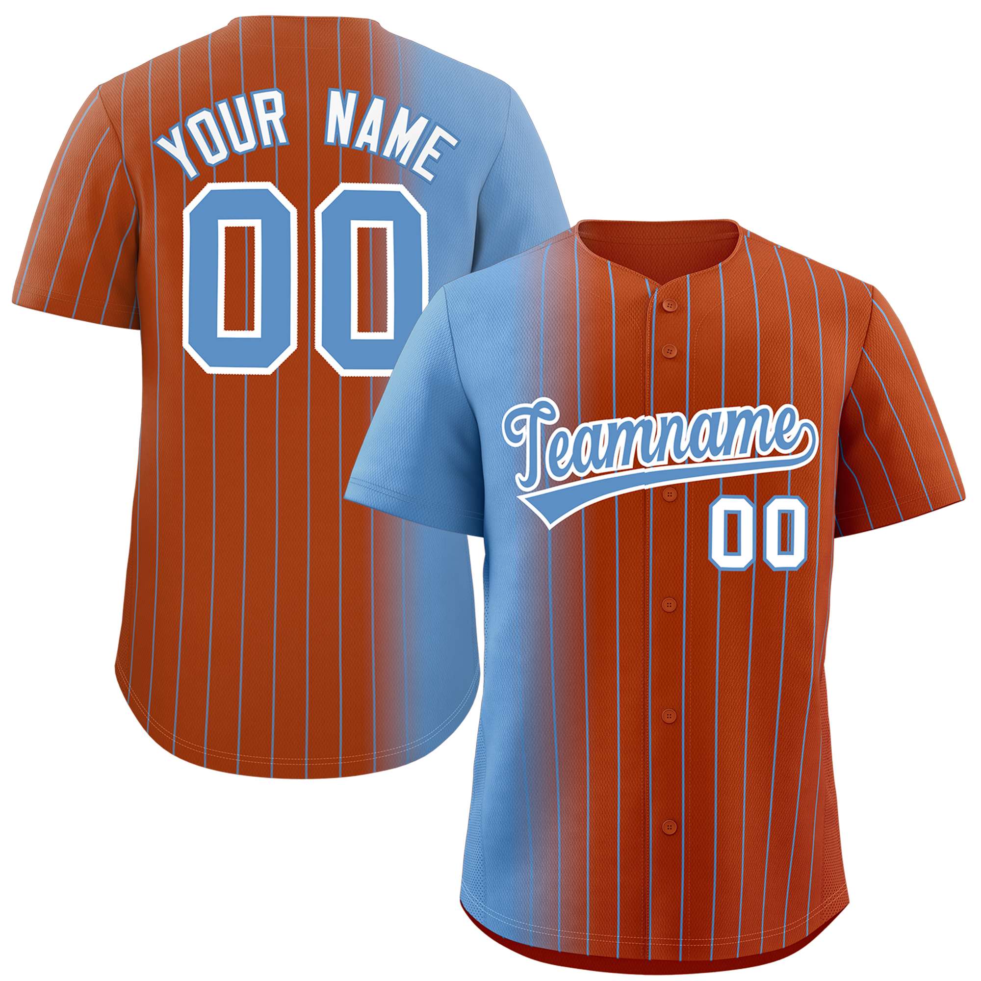 Custom Texas Orange Light Blue Pinstripe Personalized Gradient Authentic Baseball Jersey