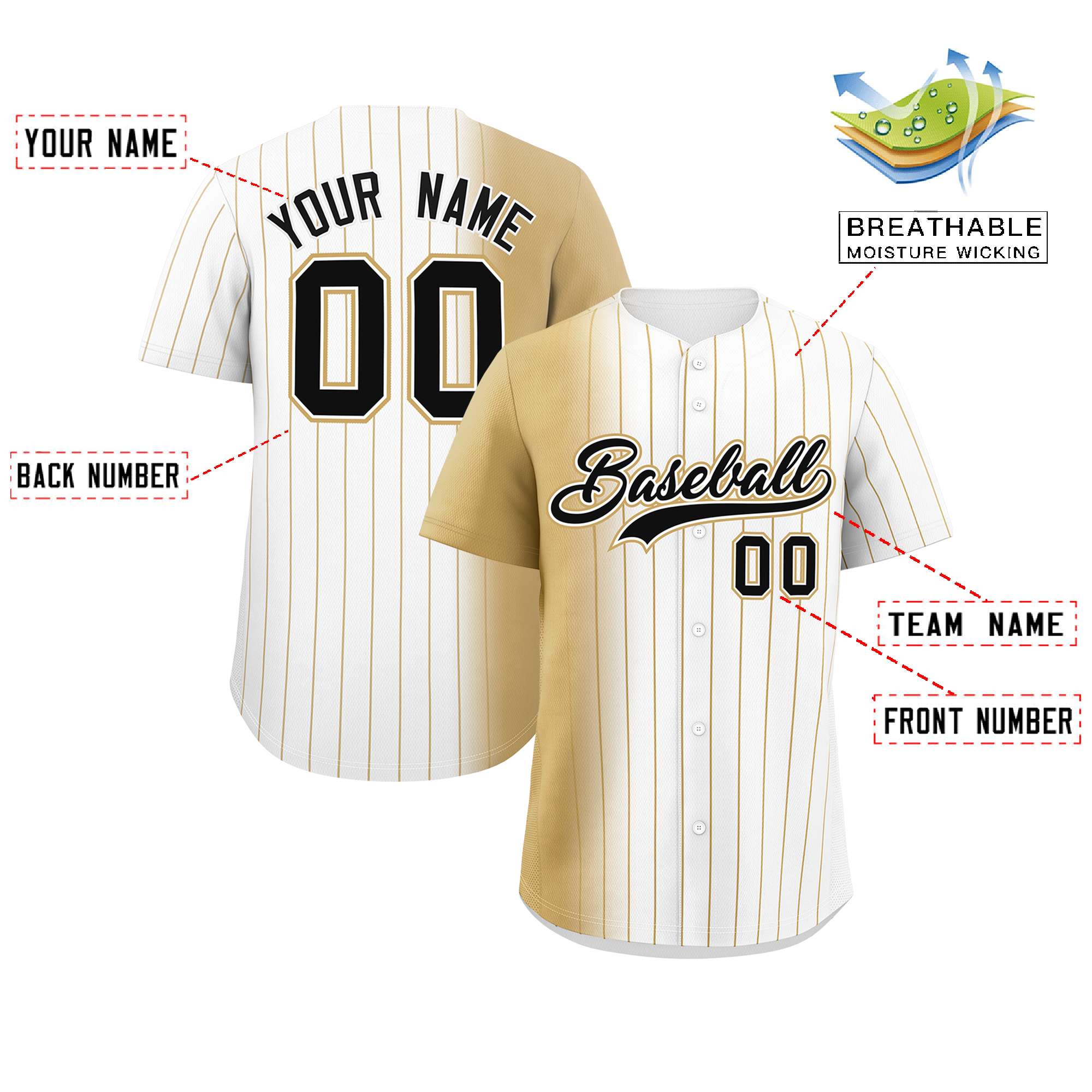 Custom White Old Gold Pinstripe Personalized Gradient Authentic Baseball Jersey