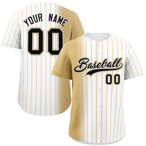 Custom White Old Gold Pinstripe Personalized Gradient Authentic Baseball Jersey