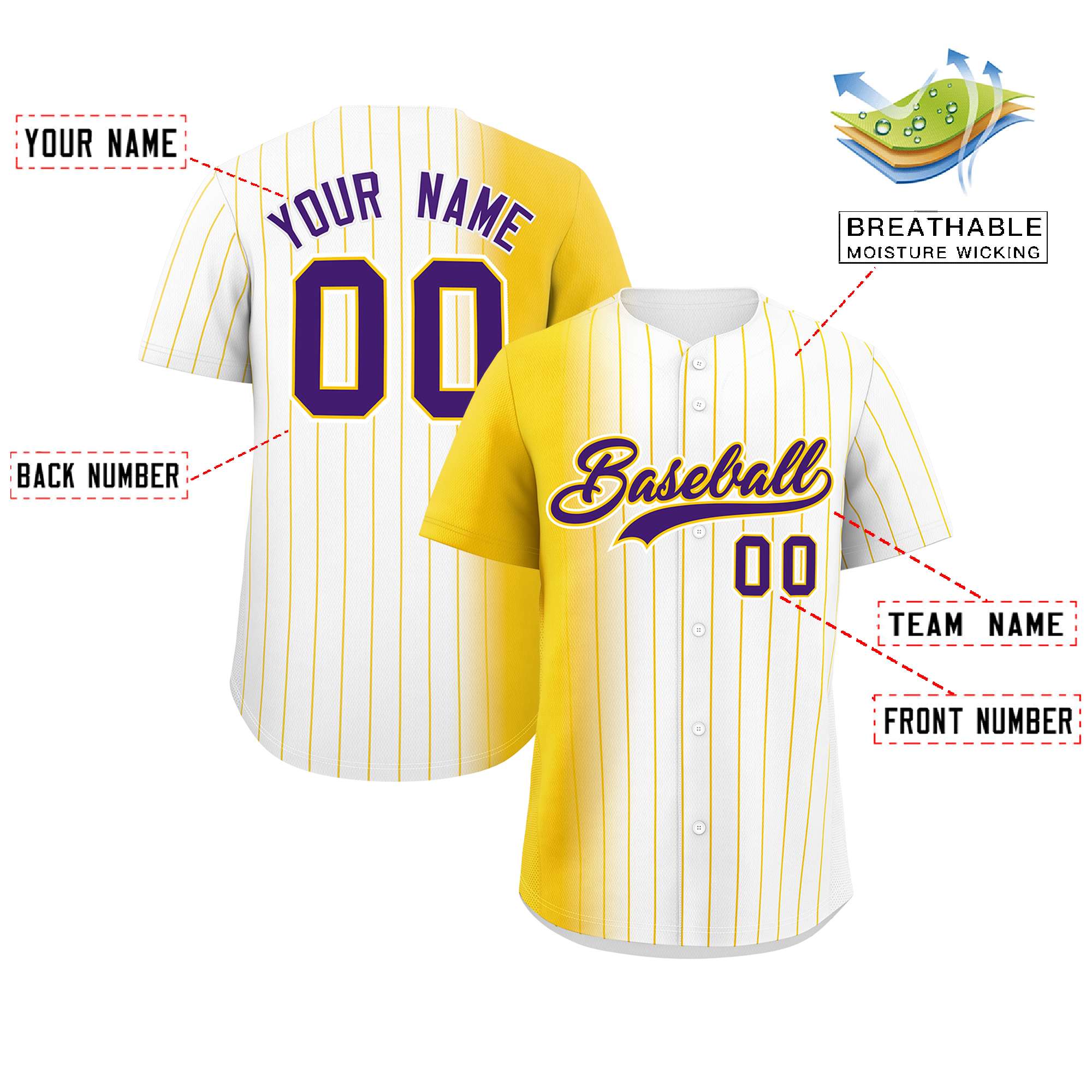 Custom White Gold Pinstripe Personalized Gradient Authentic Baseball Jersey