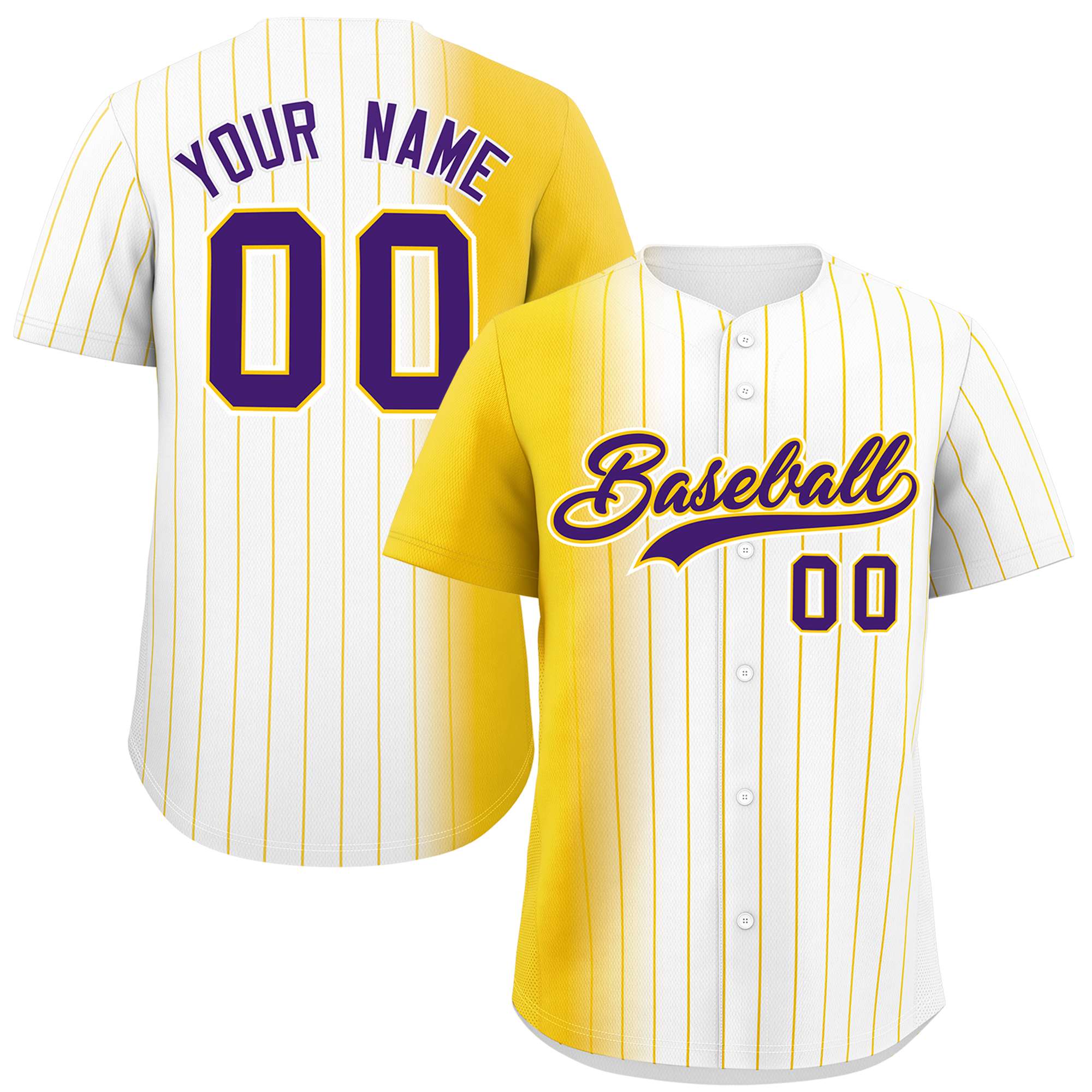 Custom White Gold Pinstripe Personalized Gradient Authentic Baseball Jersey