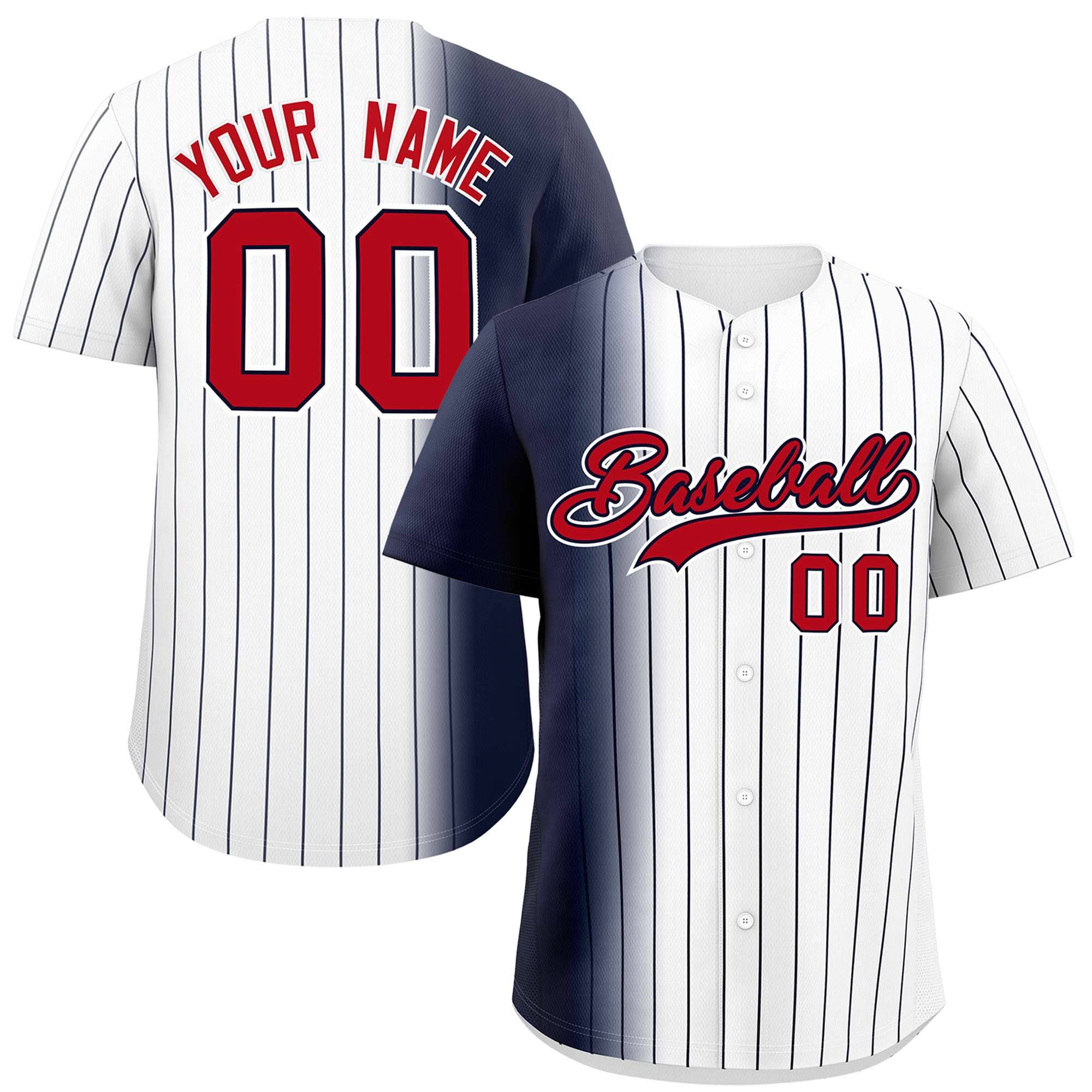 Custom White Navy Pinstripe Personalized Gradient Authentic Baseball Jersey