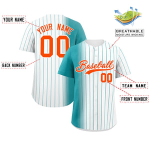 Custom White Aqua Pinstripe Personalized Gradient Authentic Baseball Jersey