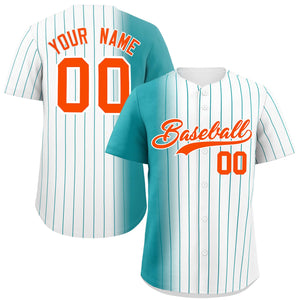 Custom White Aqua Pinstripe Personalized Gradient Authentic Baseball Jersey