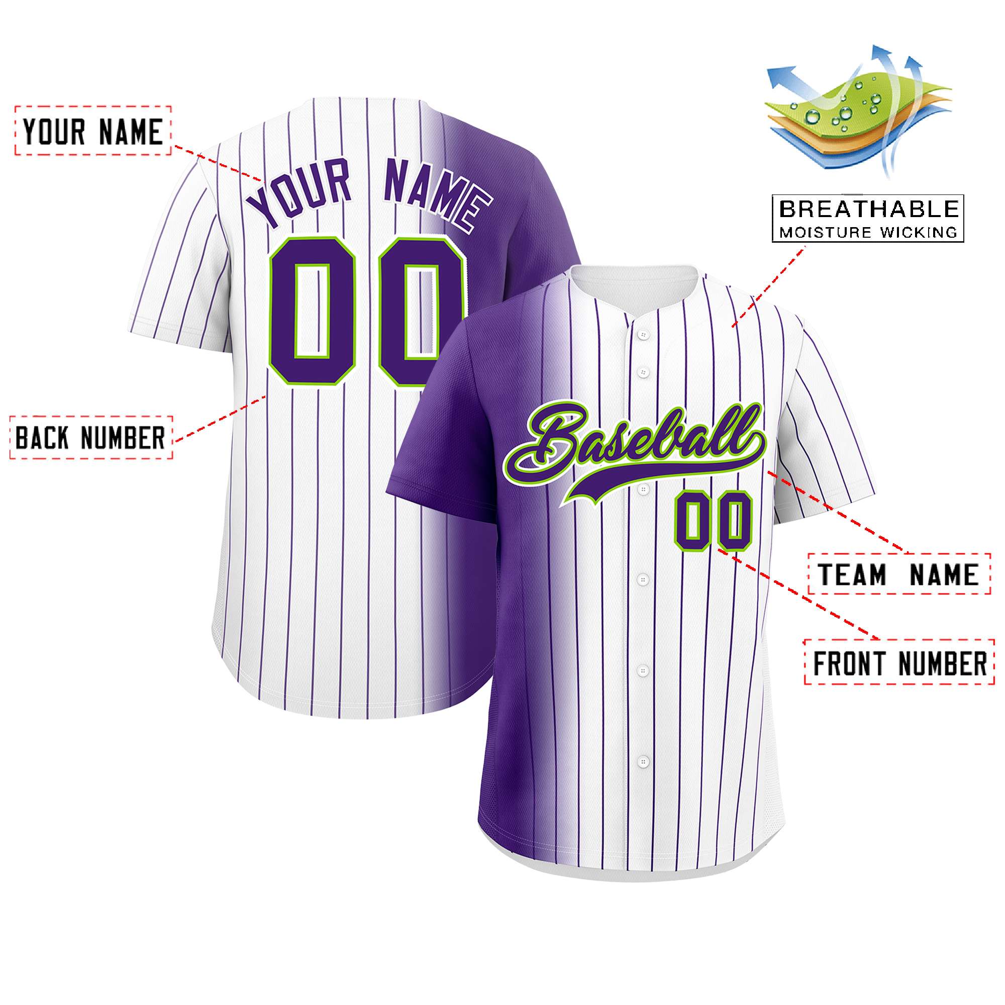 Custom White Purple Pinstripe Personalized Gradient Authentic Baseball Jersey