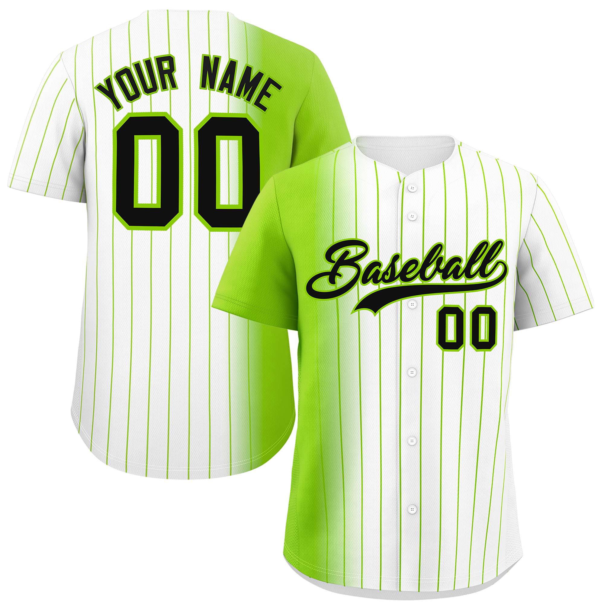 Custom White Neon Green Pinstripe Personalized Gradient Authentic Baseball Jersey