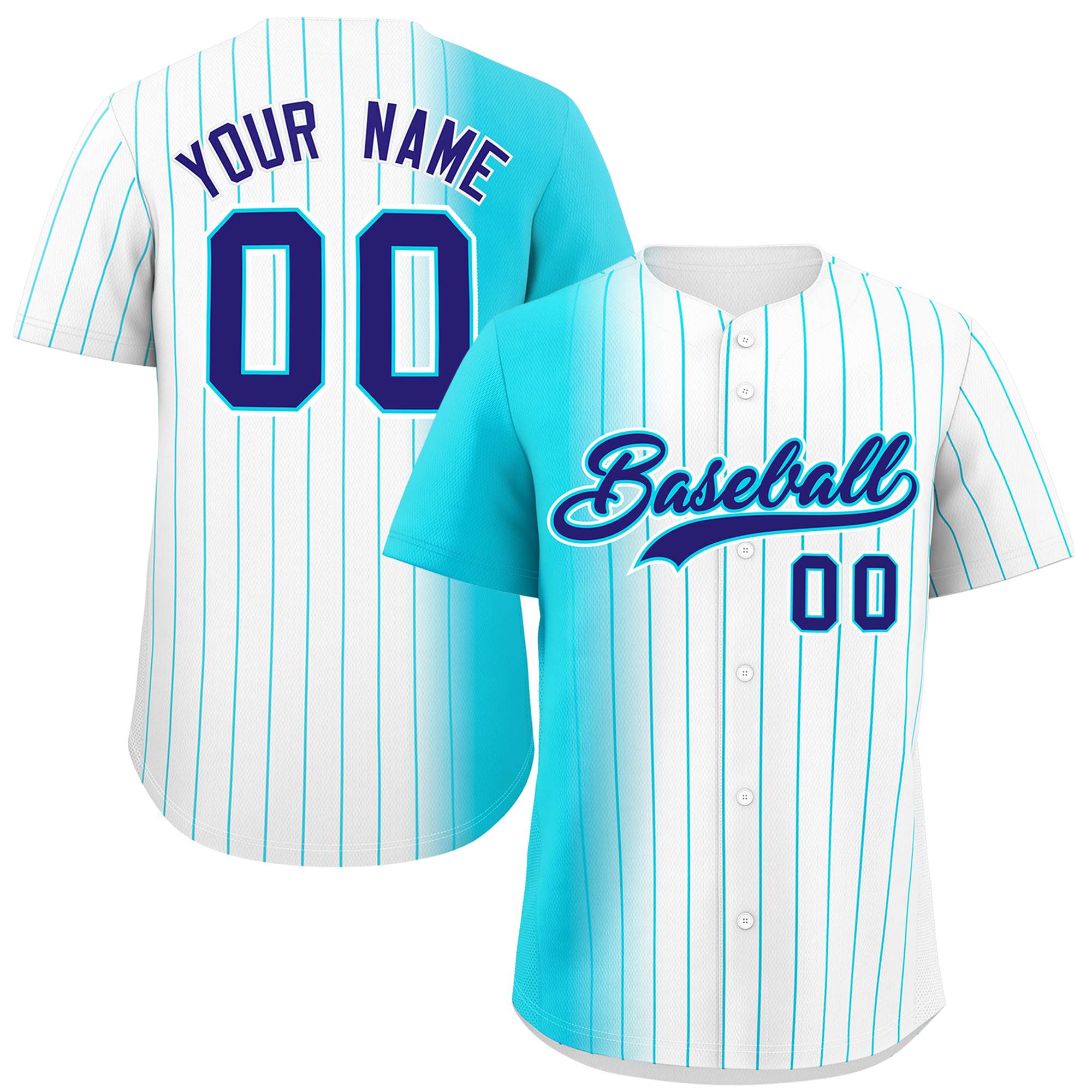 Custom White Sky Blue Pinstripe Personalized Gradient Authentic Baseball Jersey