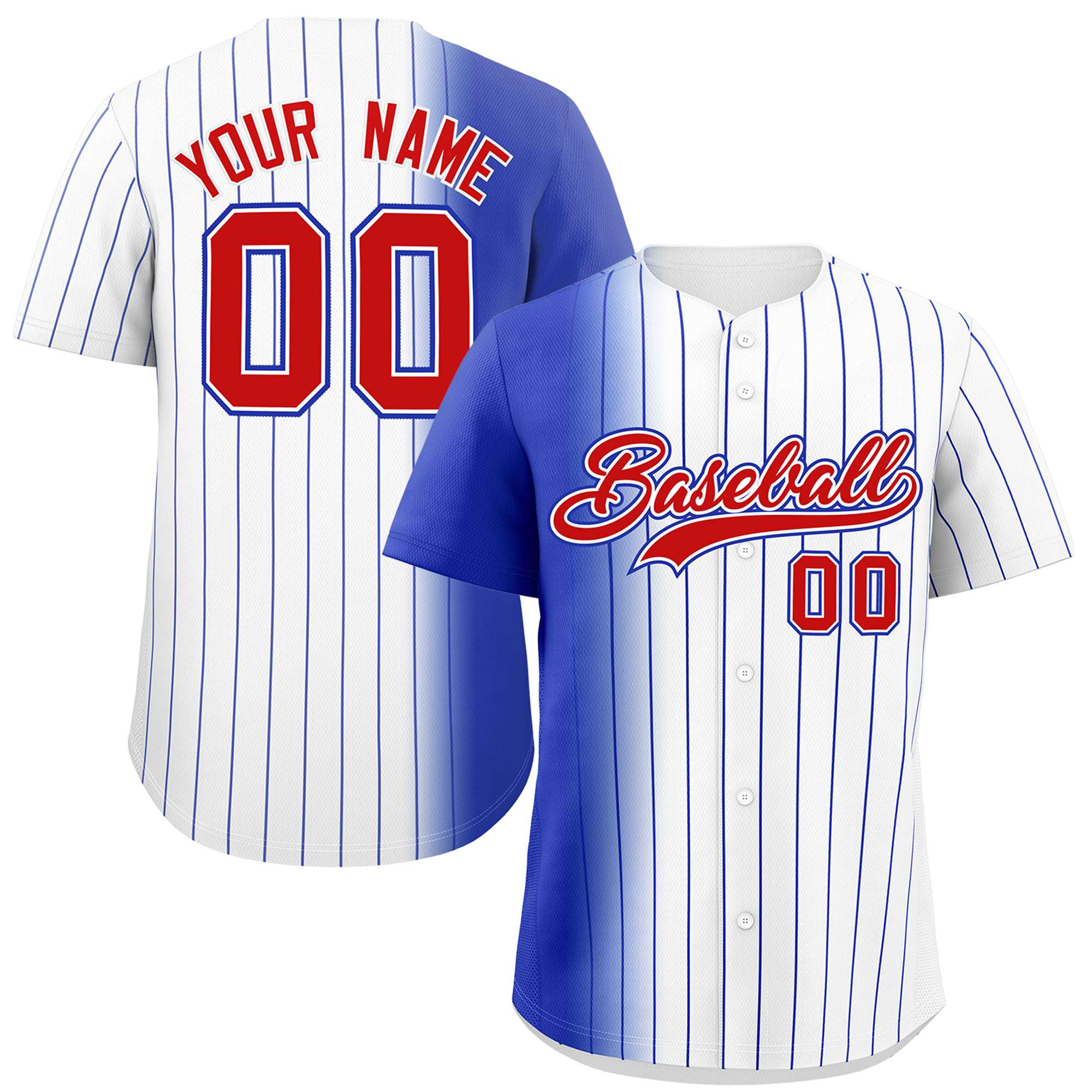 Custom White Royal Pinstripe Personalized Gradient Authentic Baseball Jersey