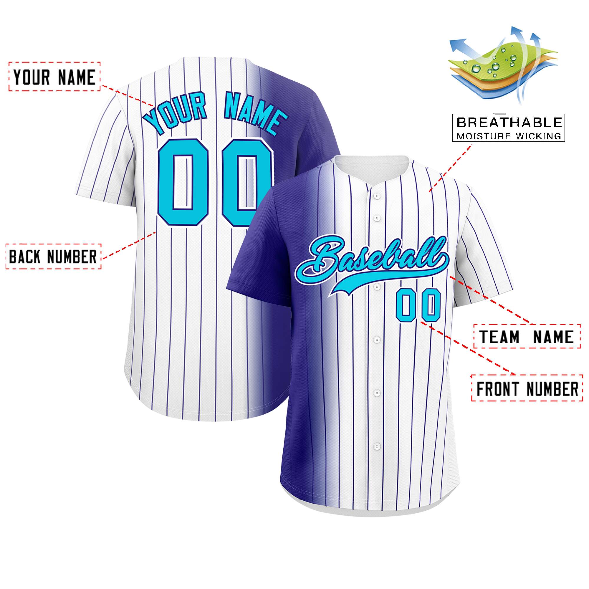 Custom White Purple Pinstripe Personalized Gradient Authentic Baseball Jersey