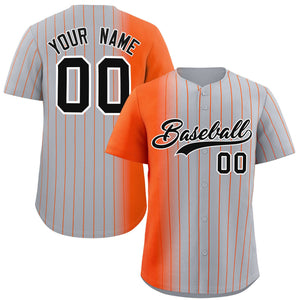 Custom Gray Orange Pinstripe Personalized Gradient Authentic Baseball Jersey