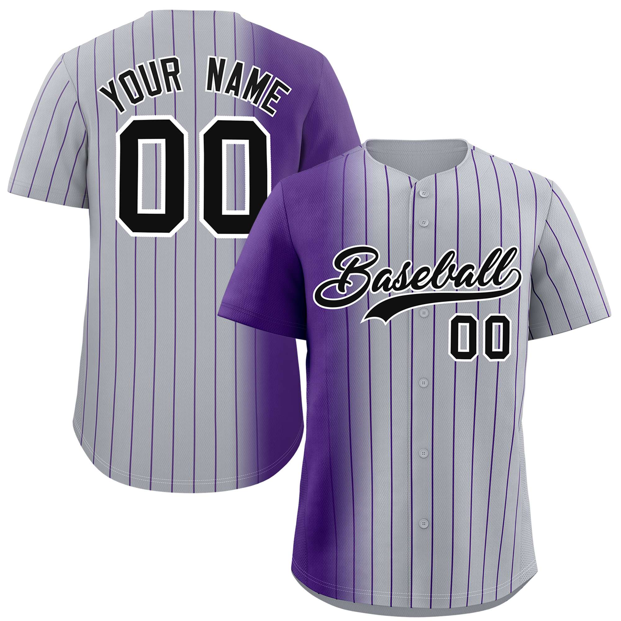 Custom Gray Purple Pinstripe Personalized Gradient Authentic Baseball Jersey