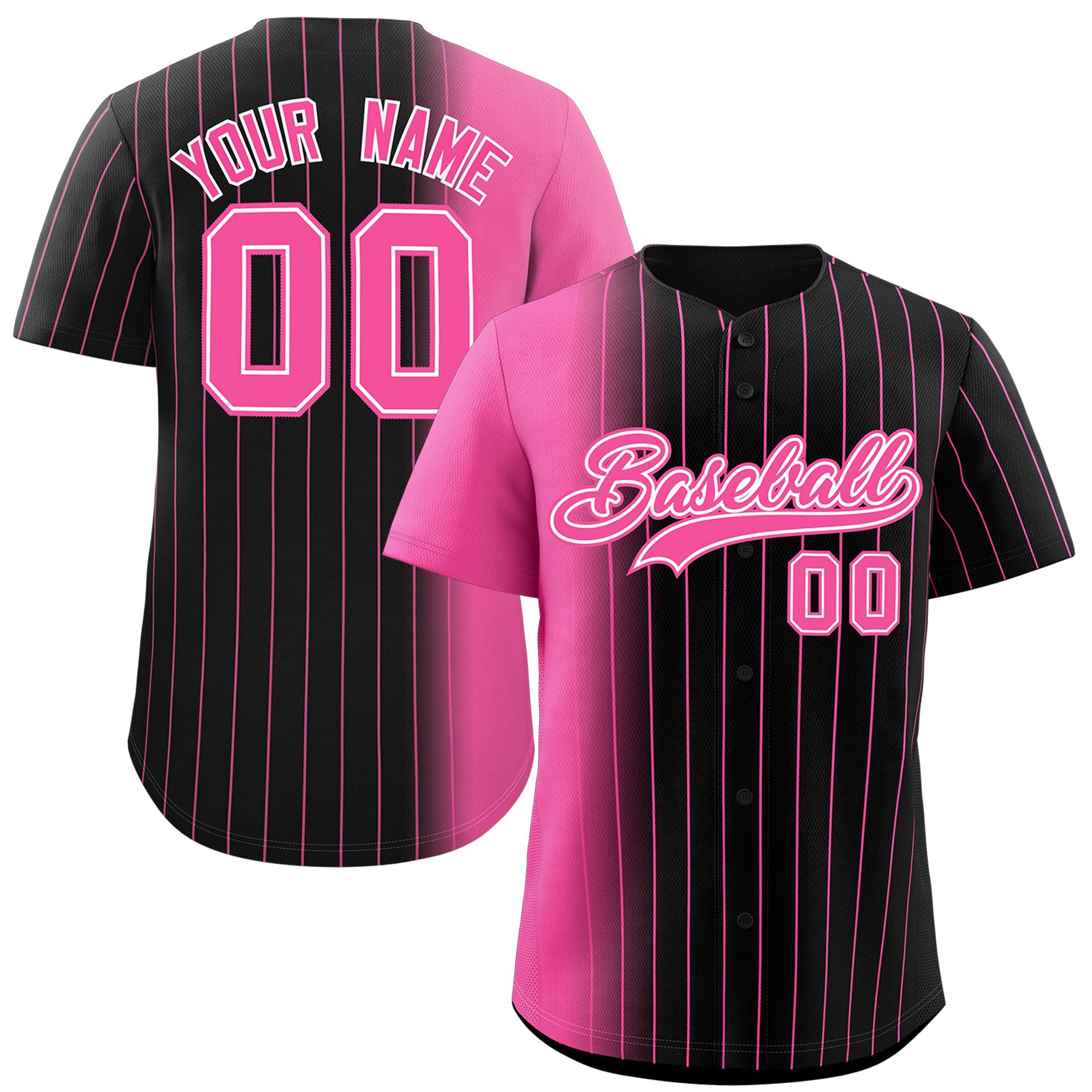 Custom Black Pink Pinstripe Personalized Gradient Authentic Baseball Jersey