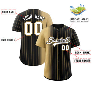 Custom Black Old Gold Pinstripe Personalized Gradient Authentic Baseball Jersey