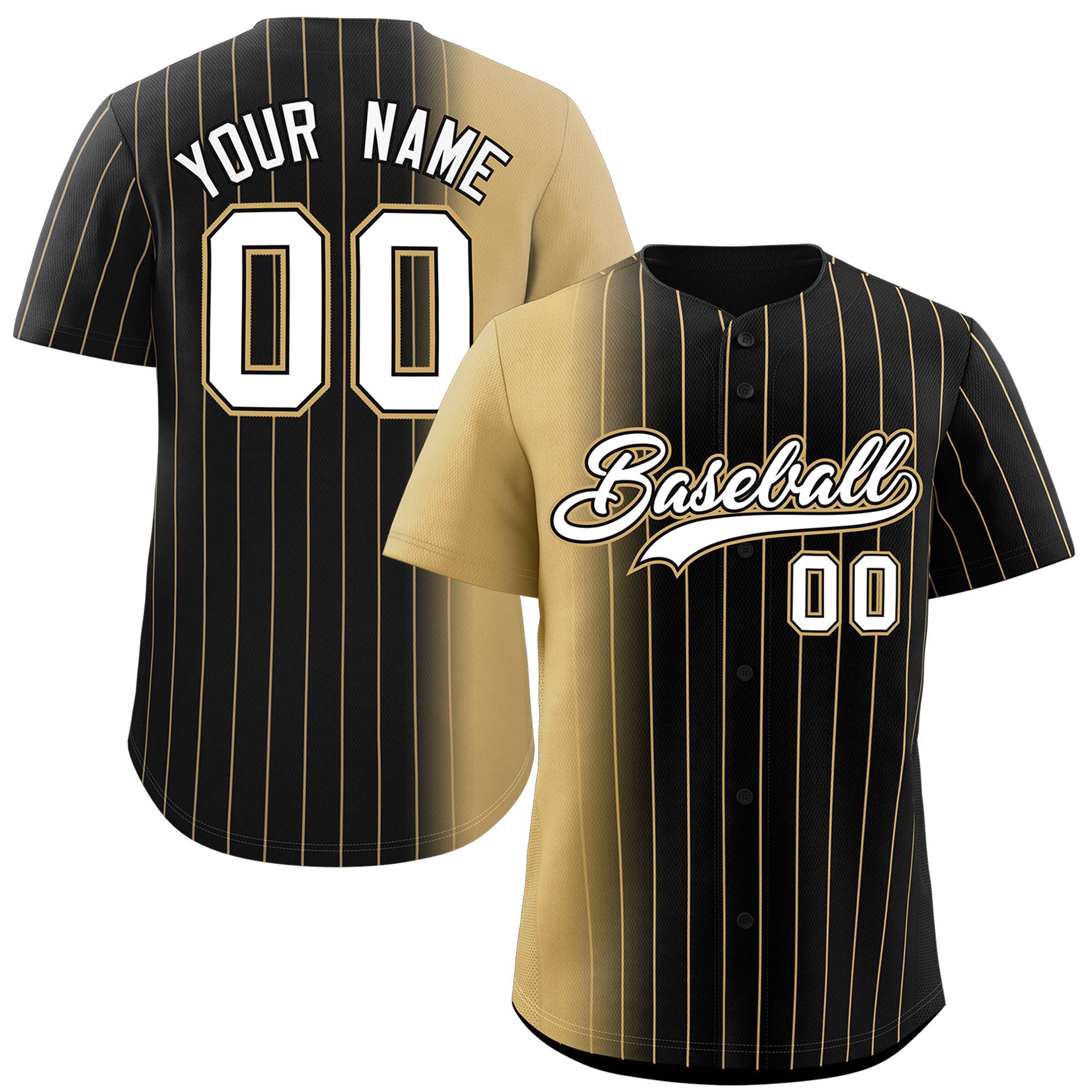 Custom Black Old Gold Pinstripe Personalized Gradient Authentic Baseball Jersey