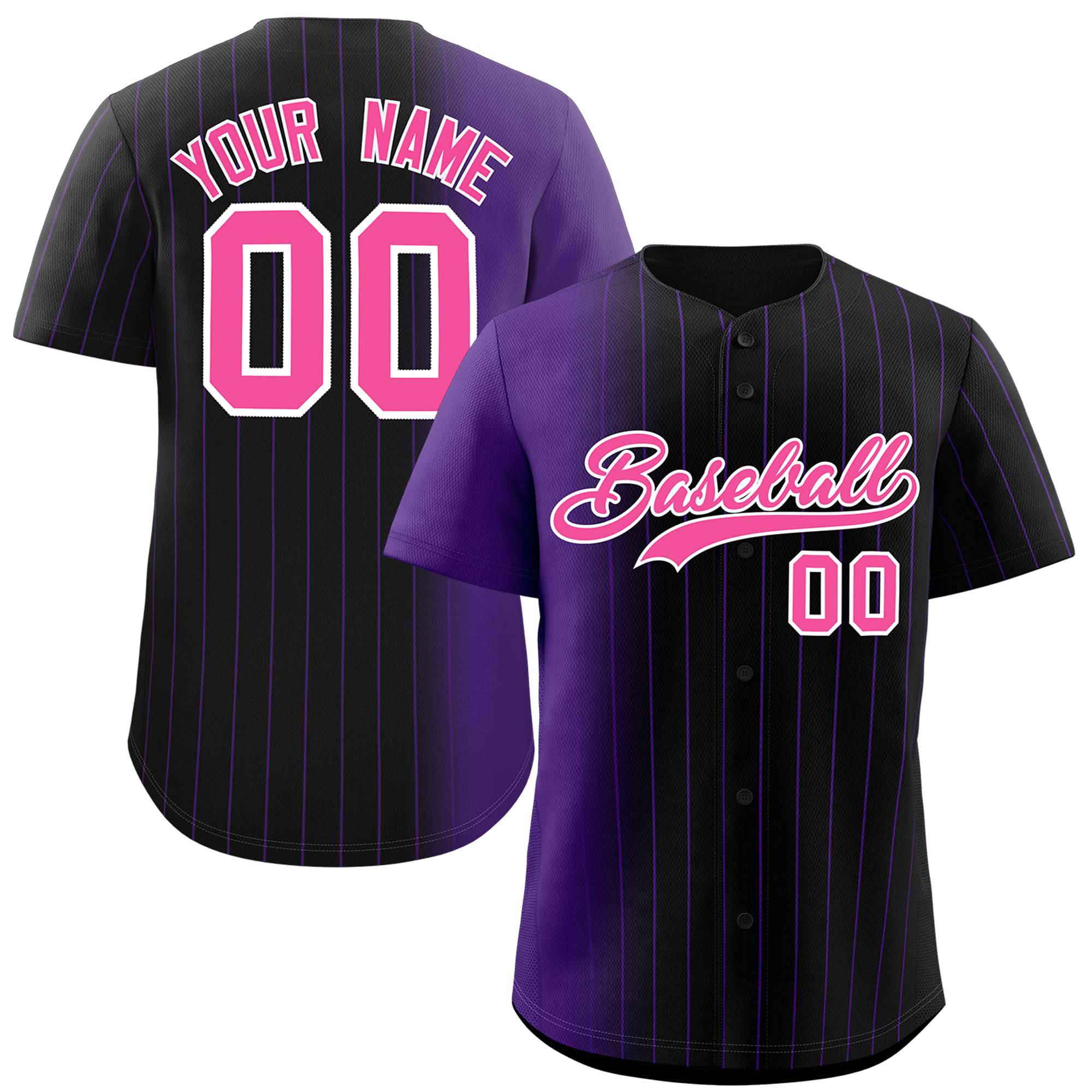 Custom Black Purple Pinstripe Personalized Gradient Authentic Baseball Jersey