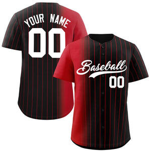 Custom Black Red Pinstripe Personalized Gradient Authentic Baseball Jersey