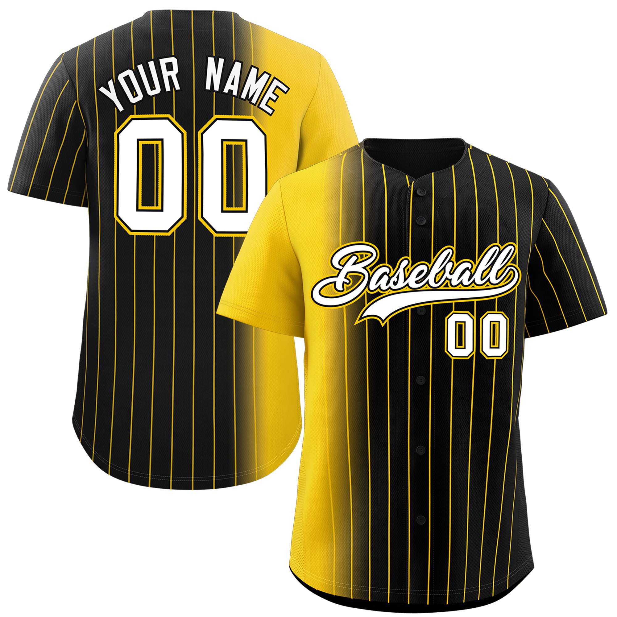 Custom Black Gold Pinstripe Personalized Gradient Authentic Baseball Jersey