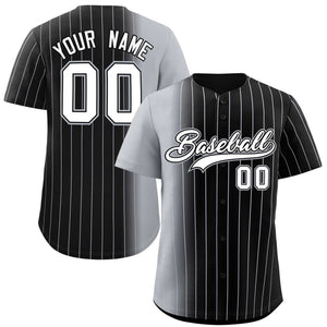 Custom Black Gray Pinstripe Personalized Gradient Authentic Baseball Jersey