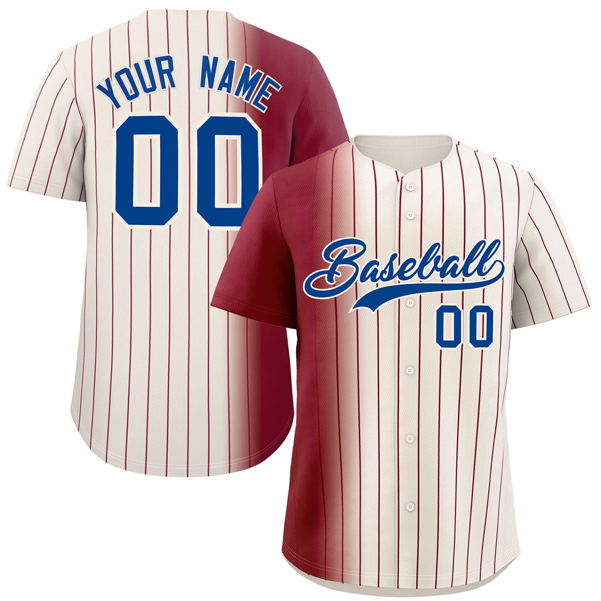 Custom Cream Crimson Pinstripe Personalized Gradient Authentic Baseball Jersey