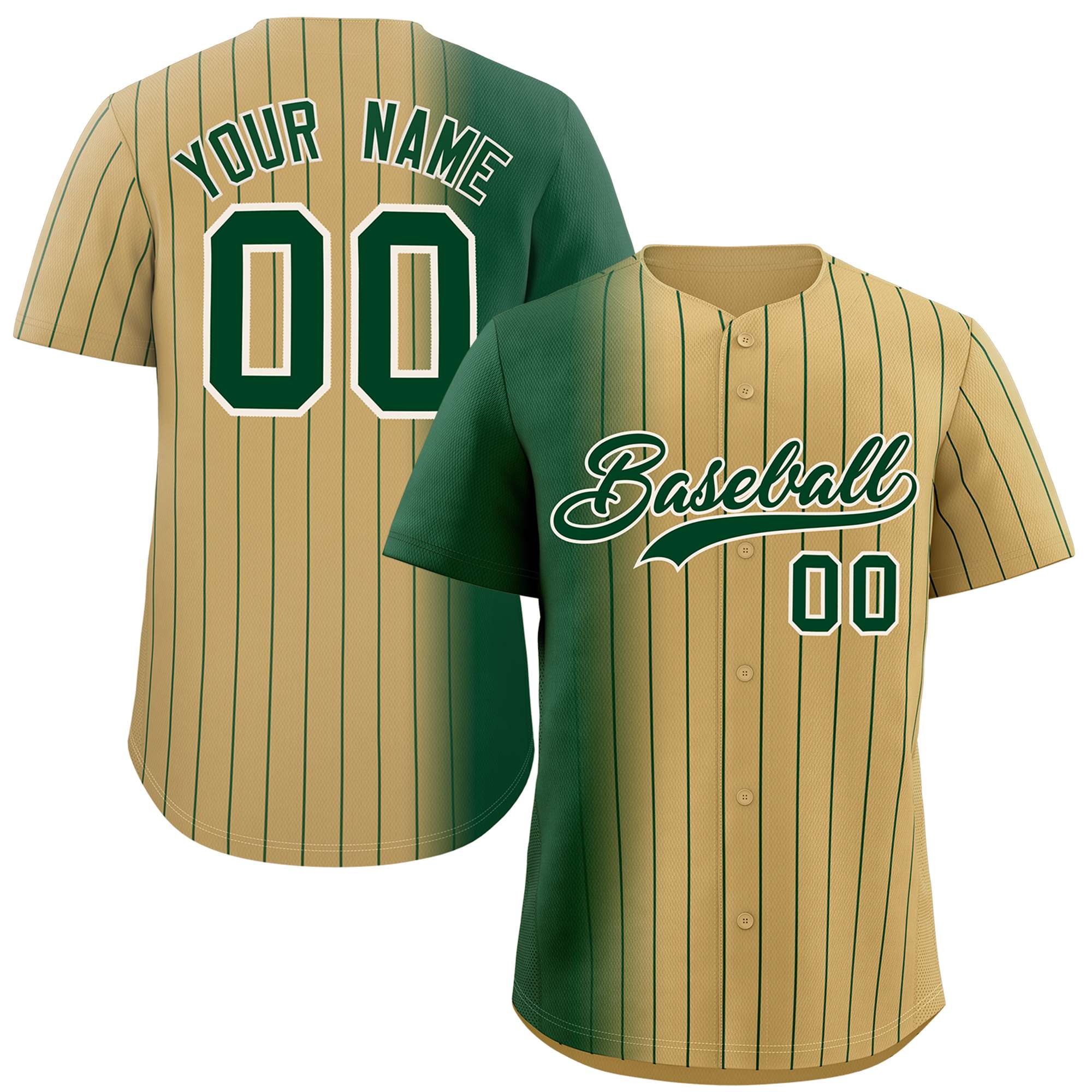 Custom Khaki Green Pinstripe Personalized Gradient Authentic Baseball Jersey