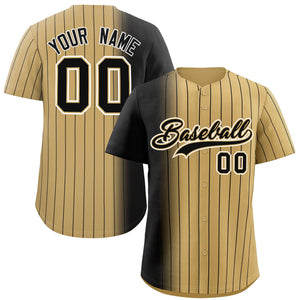 Custom Old Gold Black Pinstripe Personalized Gradient Authentic Baseball Jersey