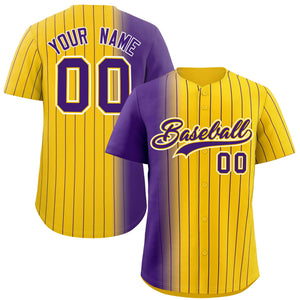 Custom Gold Purple Pinstripe Personalized Gradient Authentic Baseball Jersey