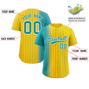 Custom Gold Aqua Pinstripe Personalized Gradient Authentic Baseball Jersey