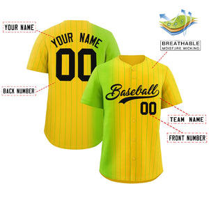 Custom Gold Neon Green Pinstripe Personalized Gradient Authentic Baseball Jersey