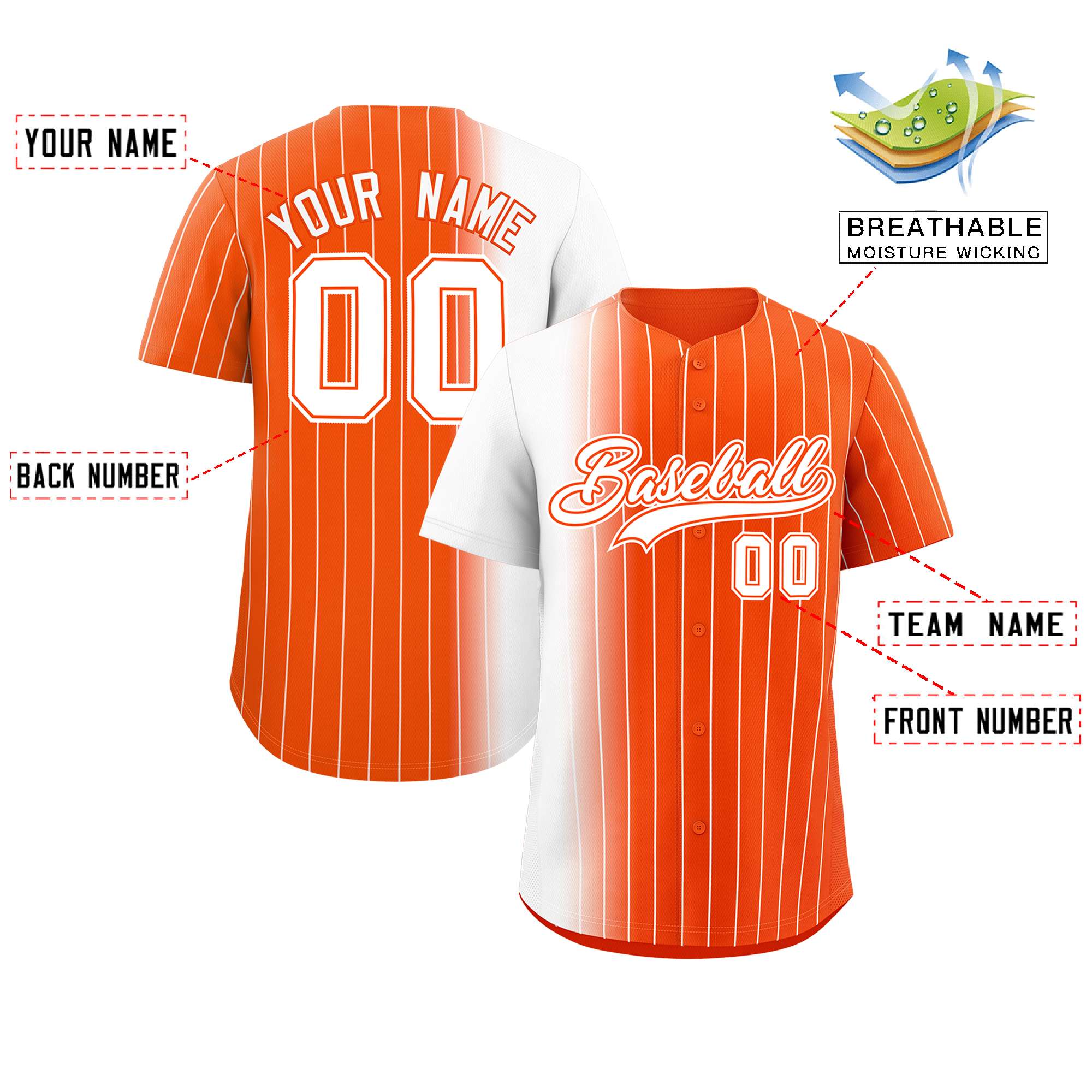 Custom Orange White Pinstripe Personalized Gradient Authentic Baseball Jersey