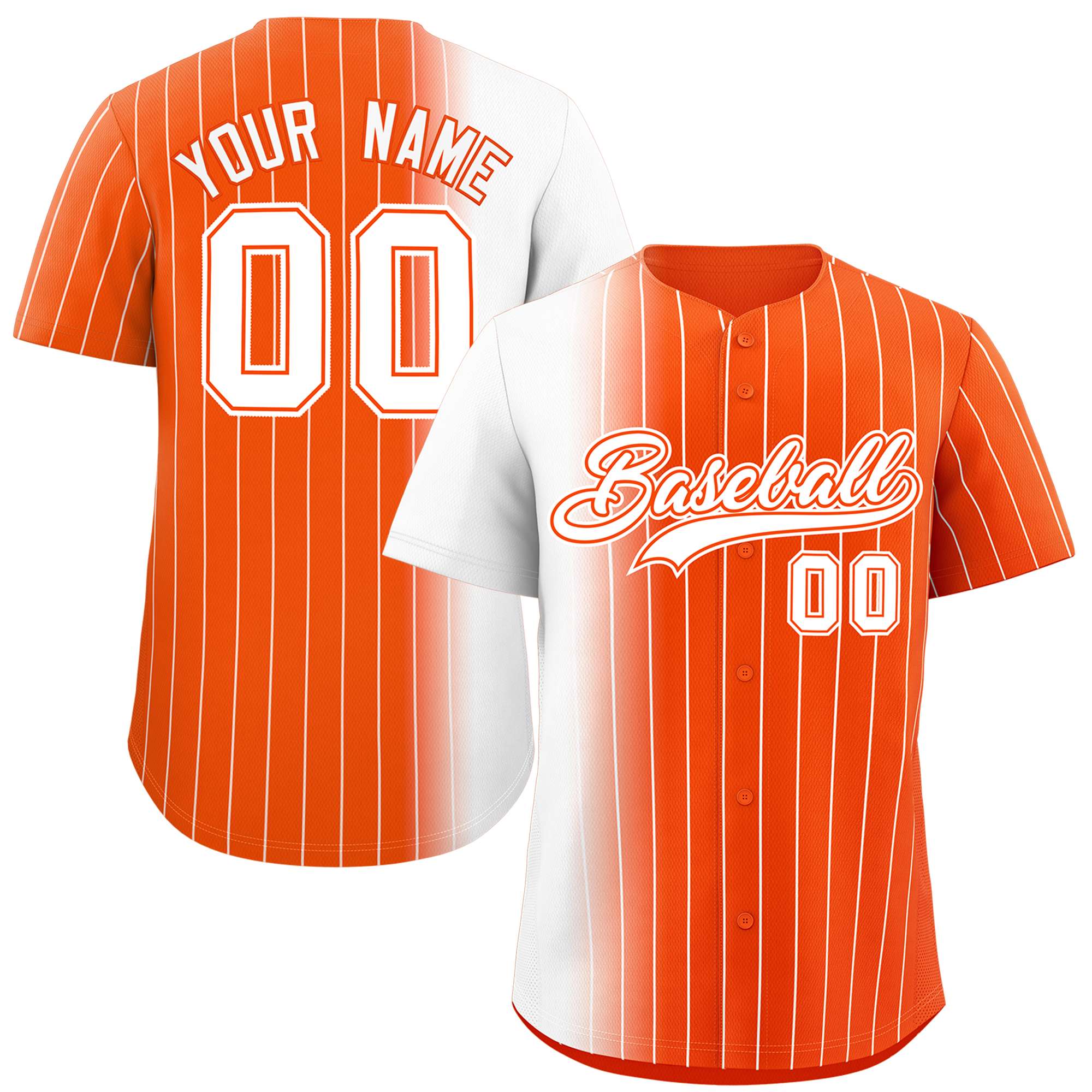 Custom Orange White Pinstripe Personalized Gradient Authentic Baseball Jersey