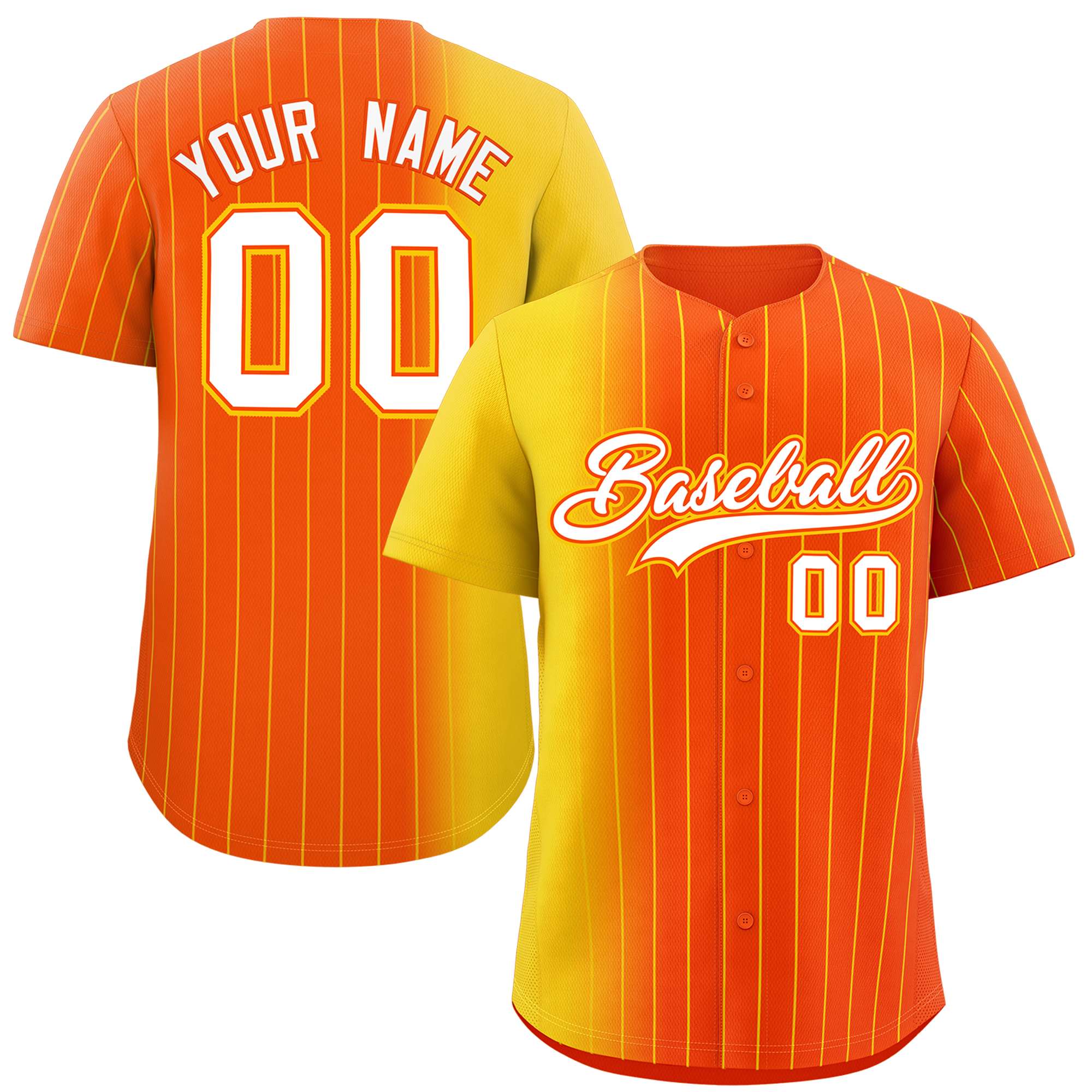 Custom Orange Gold Pinstripe Personalized Gradient Authentic Baseball Jersey