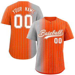 Custom Orange Gray Pinstripe Personalized Gradient Authentic Baseball Jersey