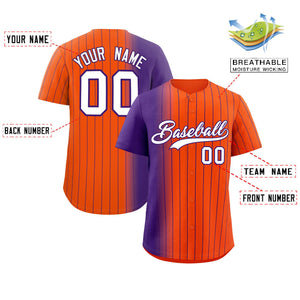 Custom Orange Purple Pinstripe Personalized Gradient Authentic Baseball Jersey