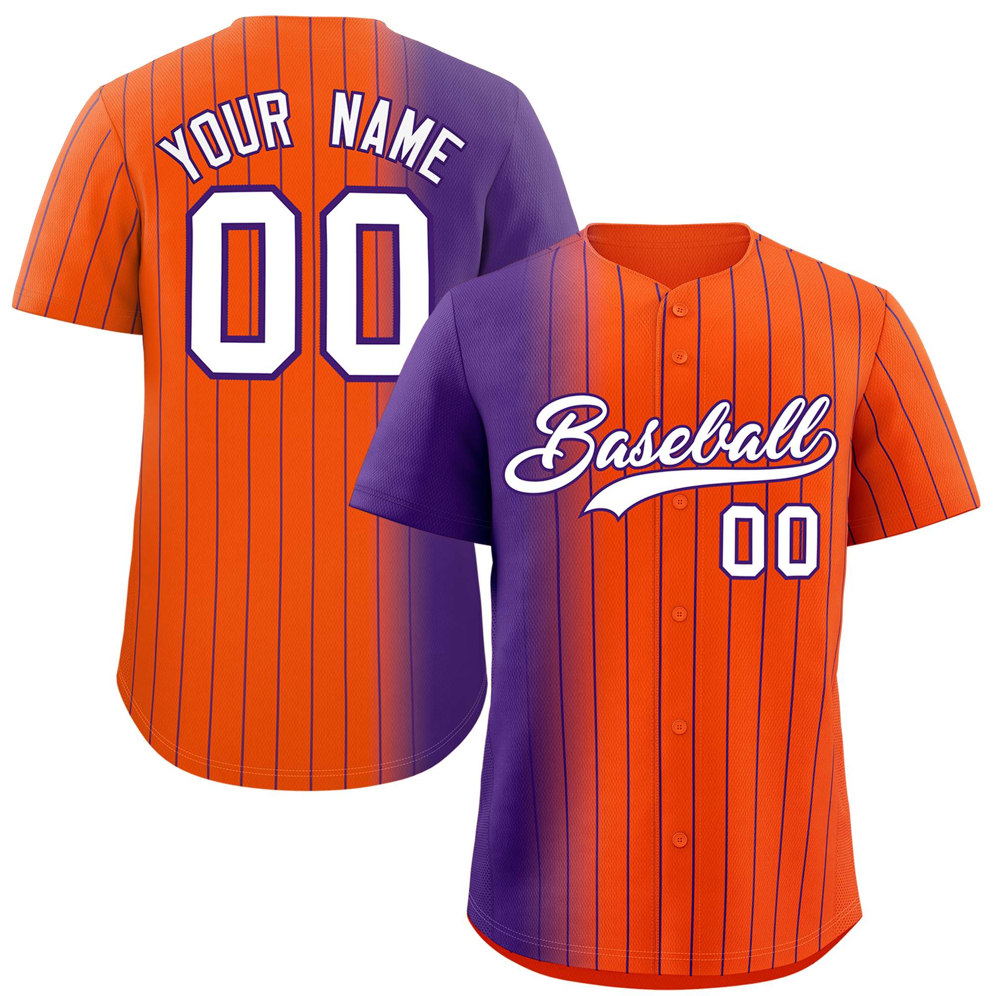 Custom Orange Purple Pinstripe Personalized Gradient Authentic Baseball Jersey