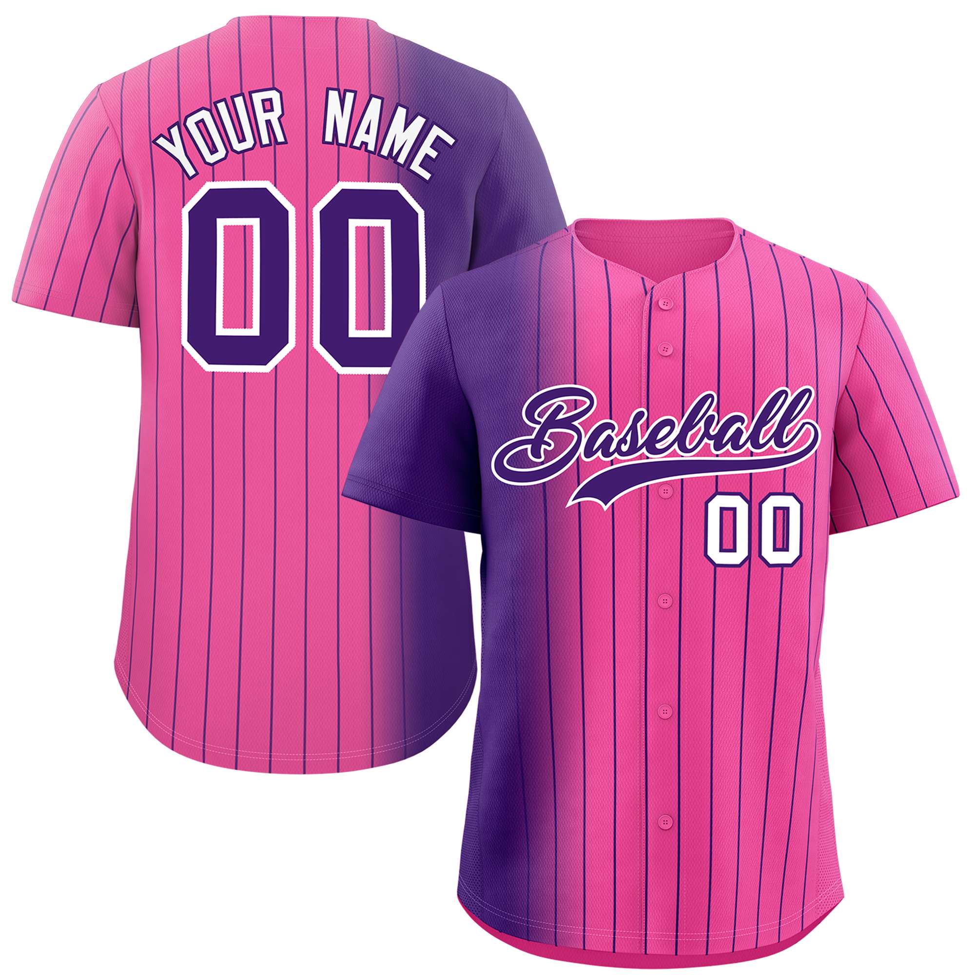 Custom Pink Purple Pinstripe Personalized Gradient Authentic Baseball Jersey