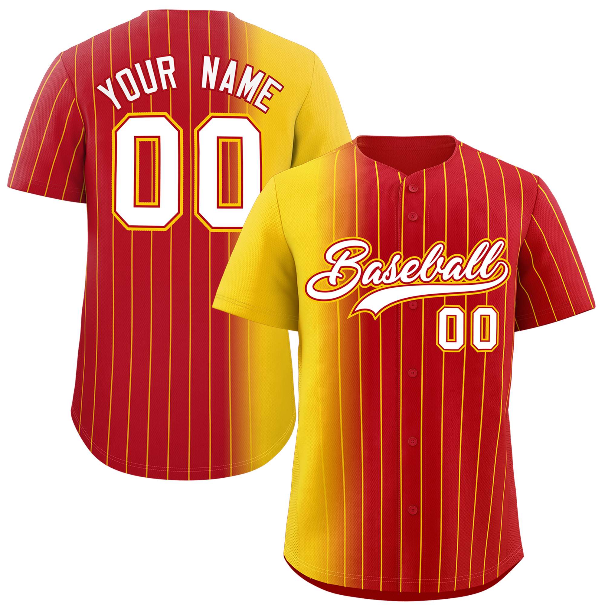 Custom Red Gold Pinstripe Personalized Gradient Authentic Baseball Jersey