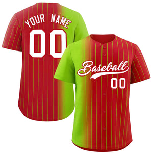 Custom Red Neon Green Pinstripe Personalized Gradient Authentic Baseball Jersey