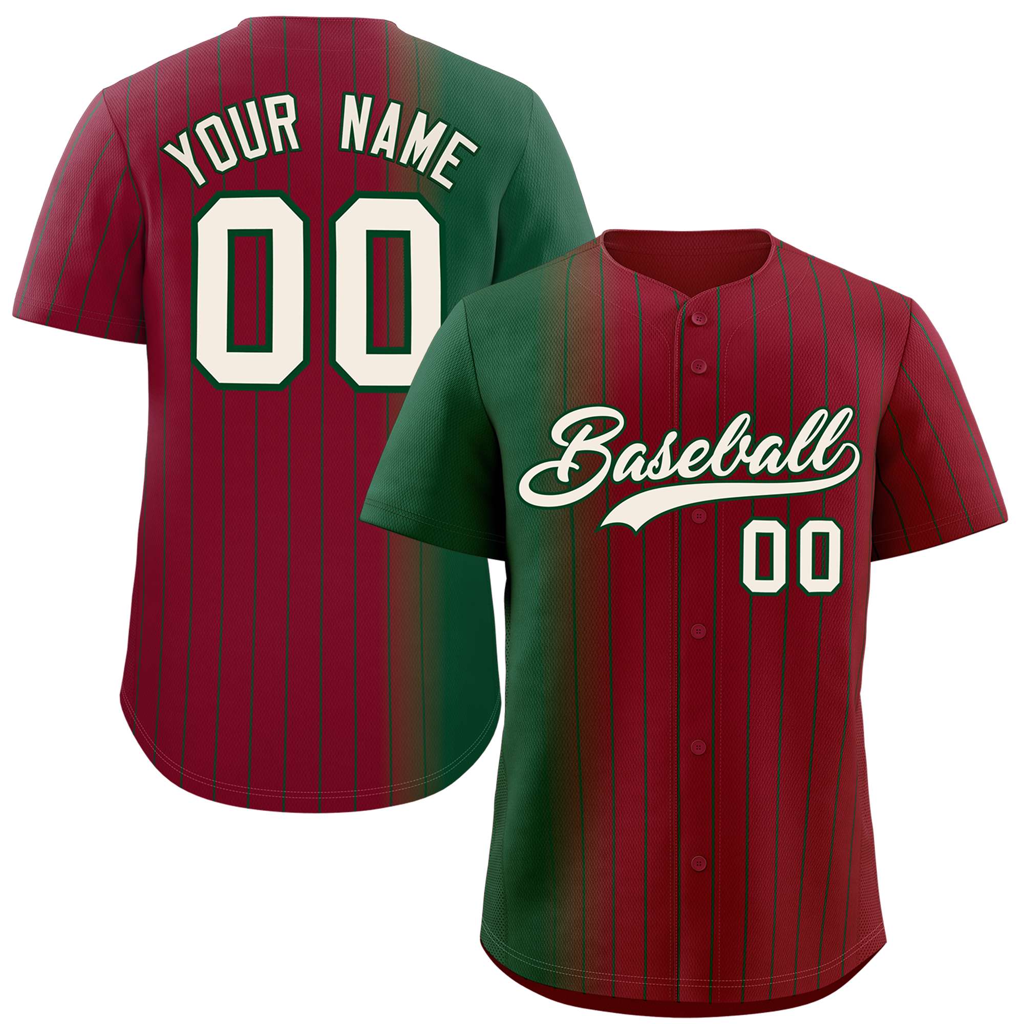 Custom Crimson Green Pinstripe Personalized Gradient Authentic Baseball Jersey