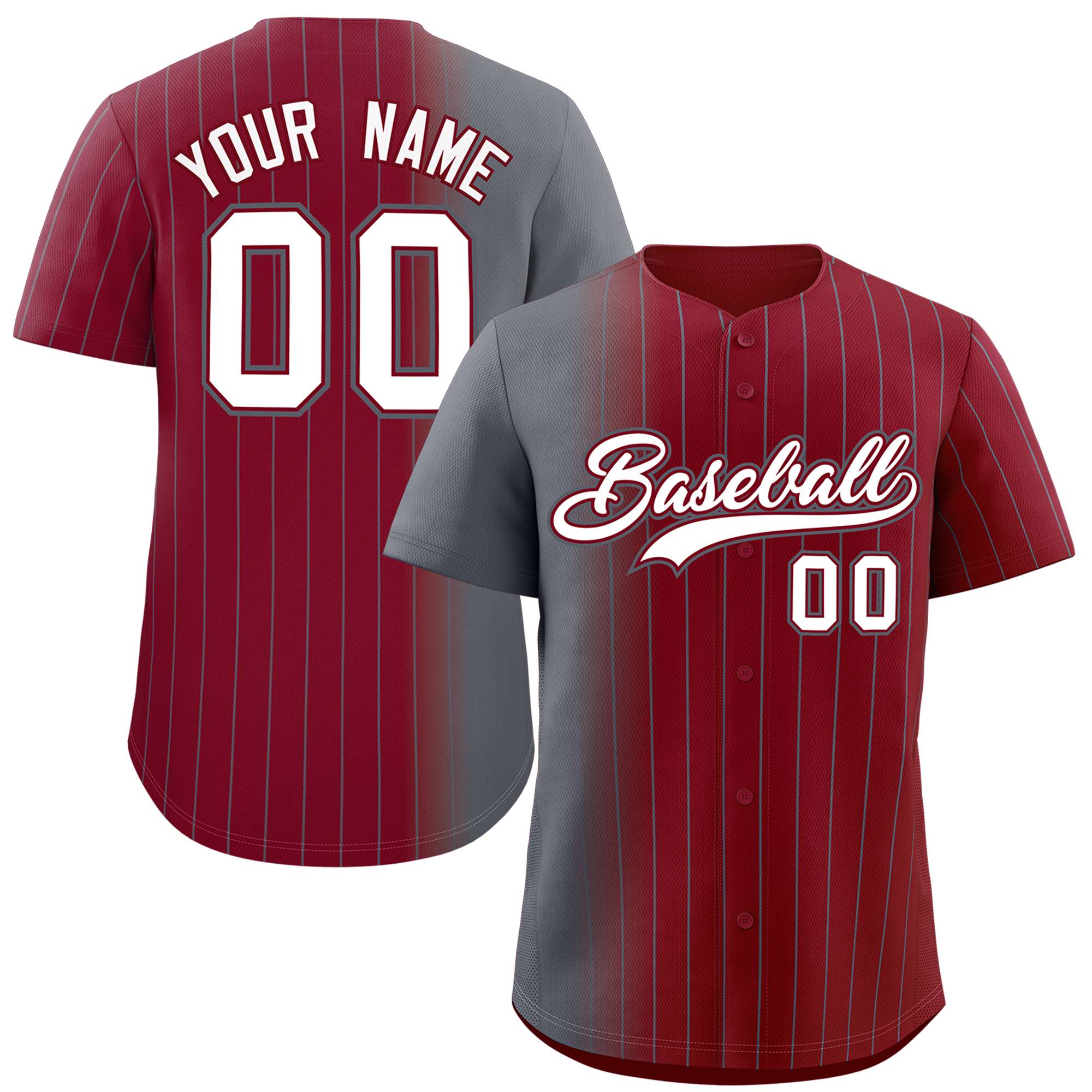 Custom Crimson Dark Gray Pinstripe Personalized Gradient Authentic Baseball Jersey