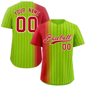 Custom Neon Green Red Pinstripe Personalized Gradient Authentic Baseball Jersey