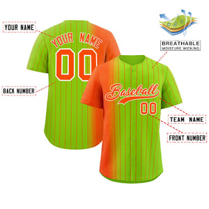 Custom Neon Green Orange Pinstripe Personalized Gradient Authentic Baseball Jersey