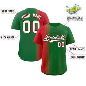 Custom Kelly Green Red Pinstripe Personalized Gradient Authentic Baseball Jersey