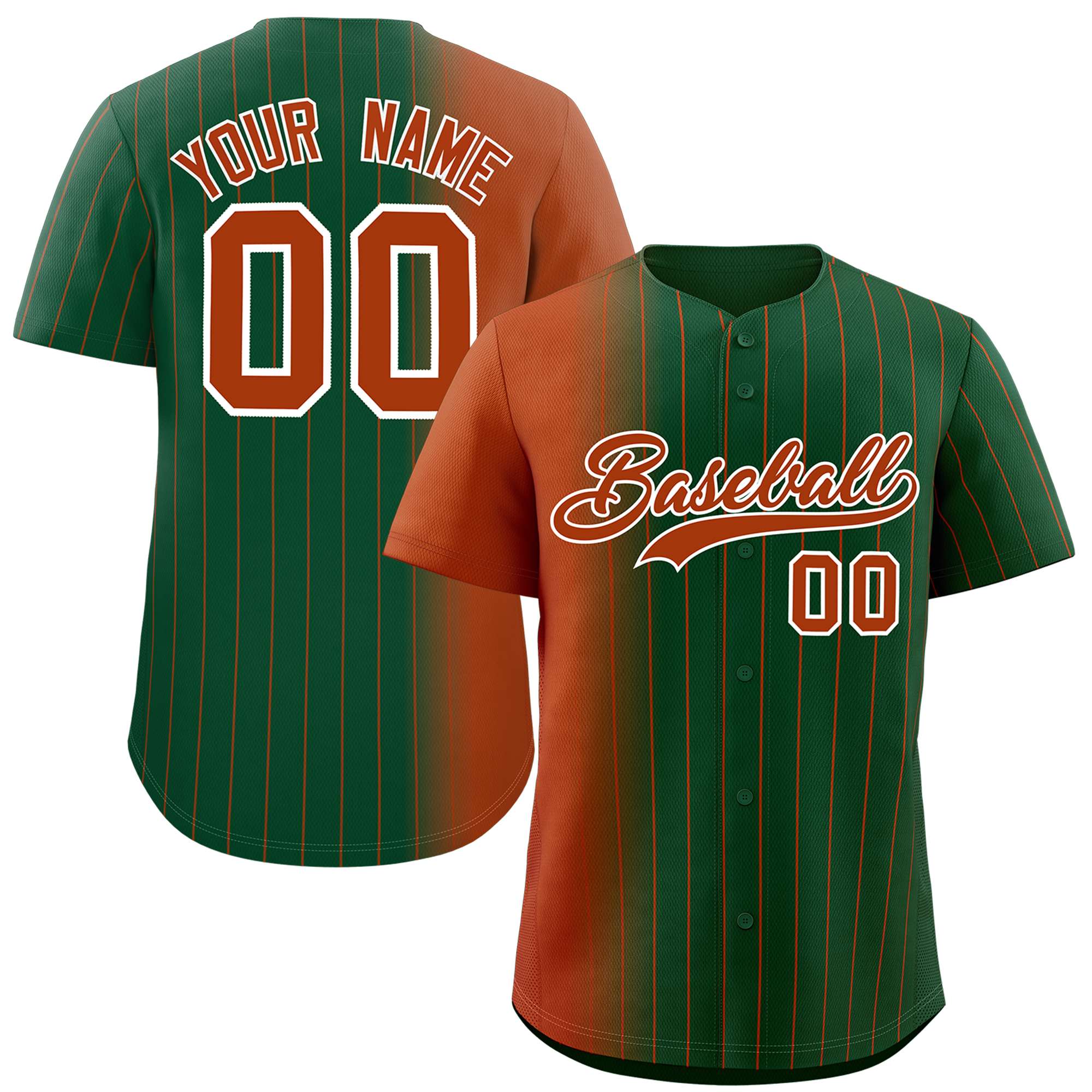 Custom Green Texas Orange Pinstripe Personalized Gradient Authentic Baseball Jersey