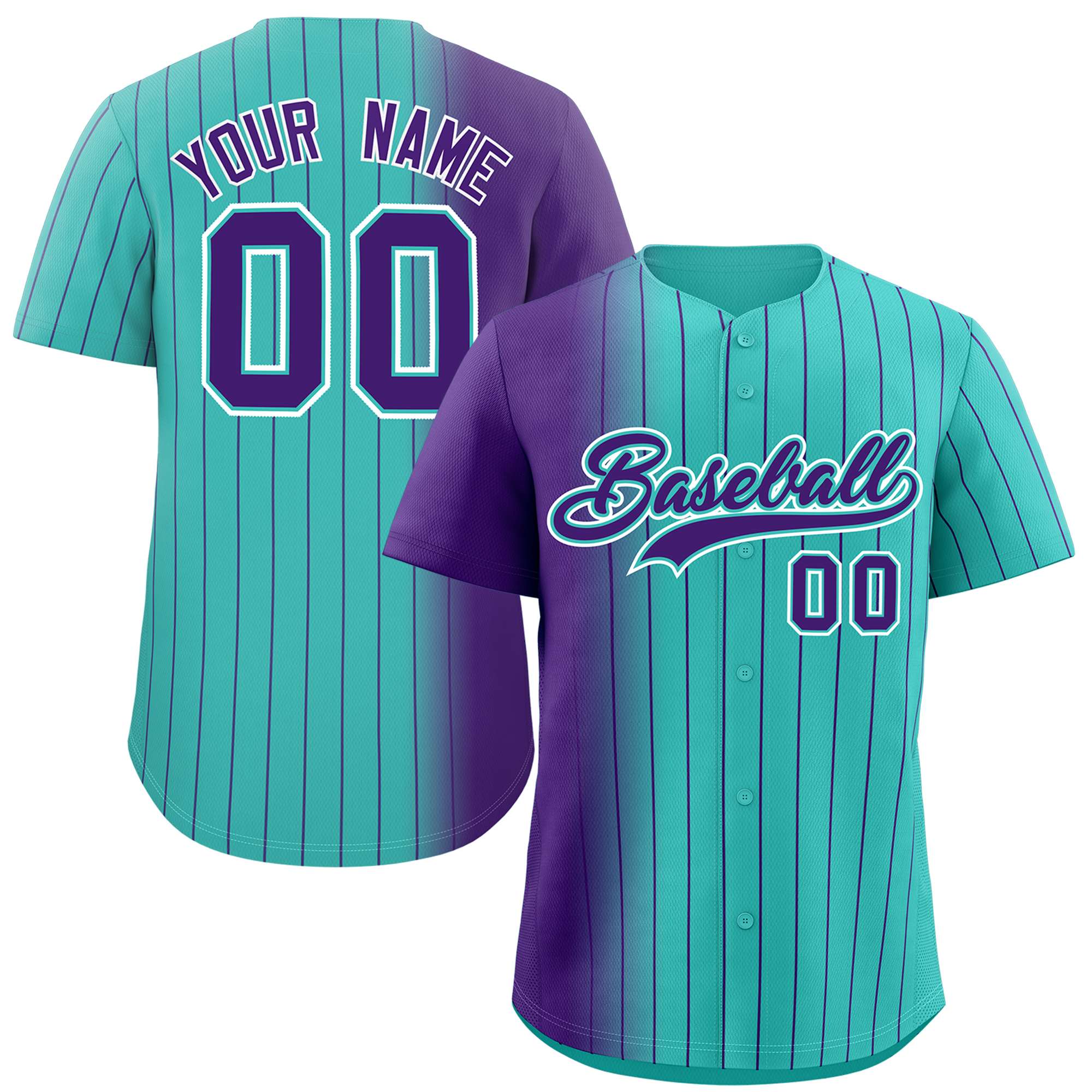 Custom Bright Green Purple Pinstripe Personalized Gradient Authentic Baseball Jersey