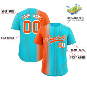 Custom Sky Blue Orange Pinstripe Personalized Gradient Authentic Baseball Jersey