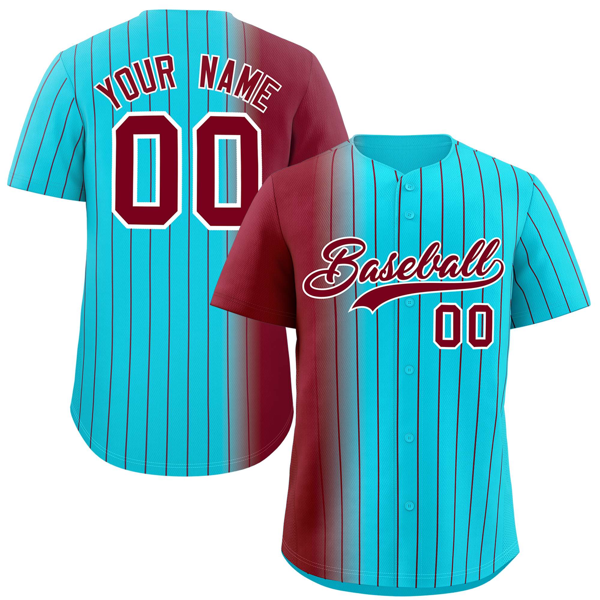 Custom Sky Blue Crimson Pinstripe Personalized Gradient Authentic Baseball Jersey